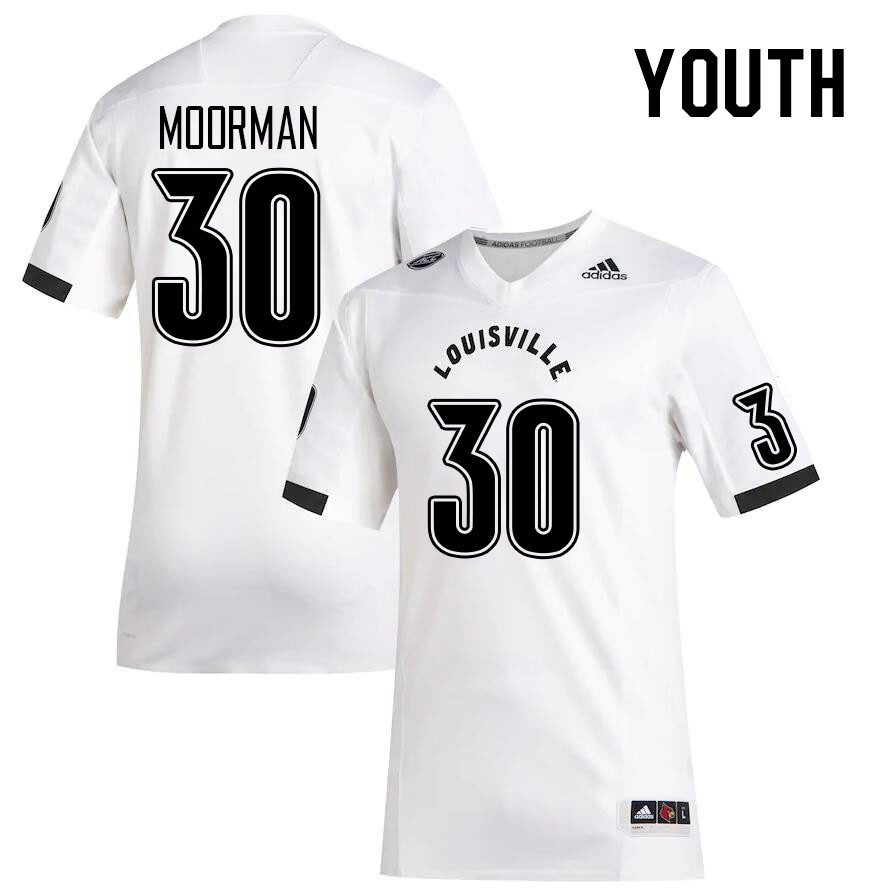 Youth #30 Kaden Moorman Louisville Cardinals College Football Jerseys Stitched Sale-White - Click Image to Close